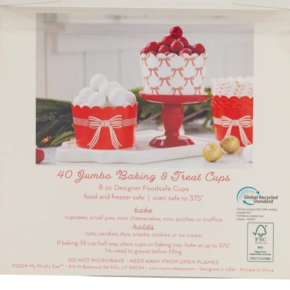 NWT My Minds Eye JUMBO Red and Cream Bows 8 oz Baking Cups (40 ct) - Picture 2 of 2
